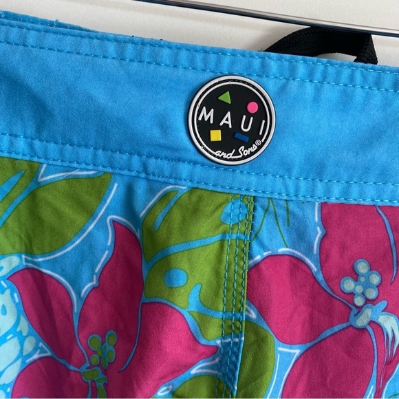 MAUI & SONS Blue Hawaiian Floral Swim Trunks Shorts Men’s 36 - Picture 9 of 11